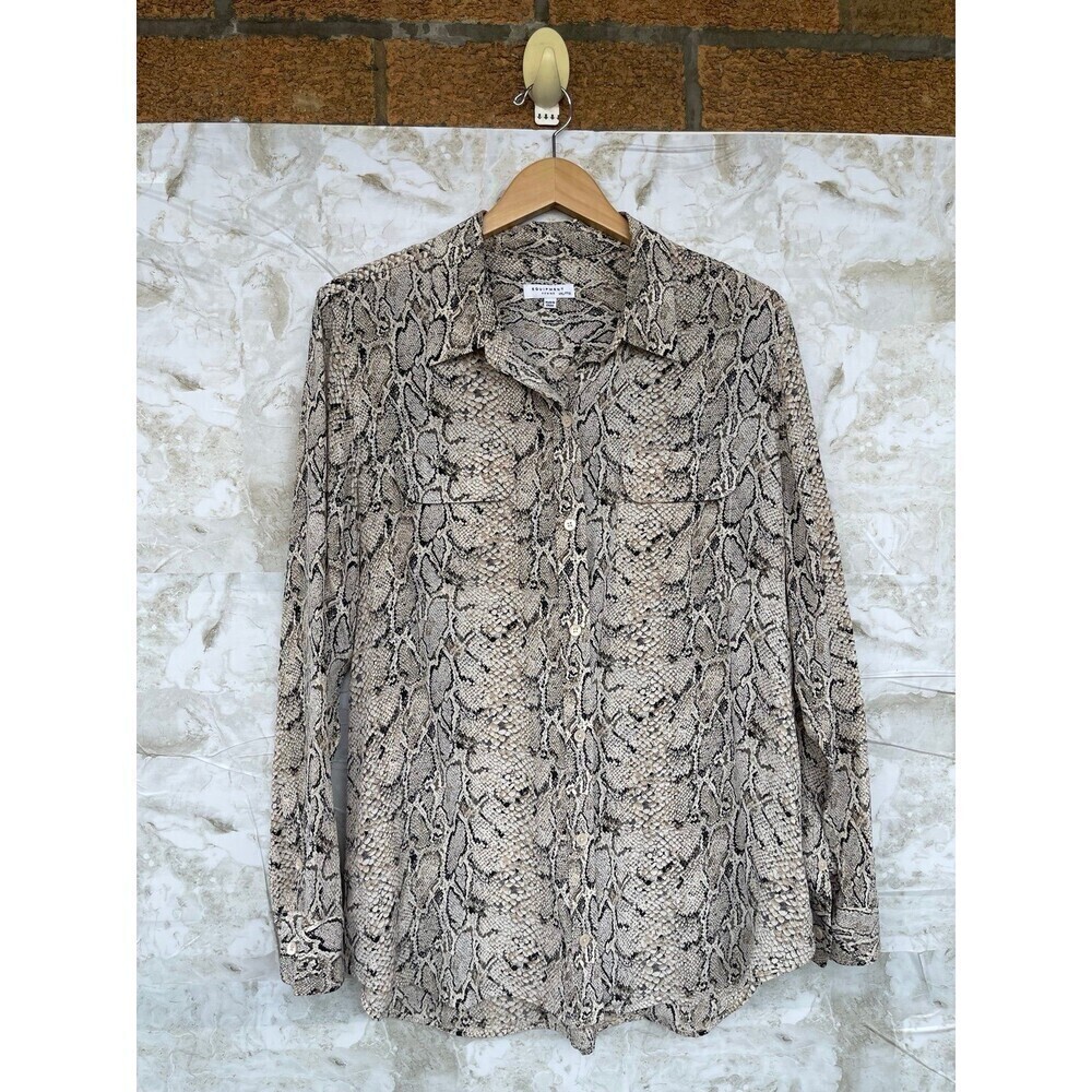 Equipment Slim Signature snake effect print silk shirt XXL
